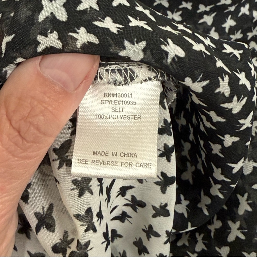 Daniel Rainn Black White Butterfly Print Sheer Blouse Medium | Spring Summer Top - Picture 6 of 8